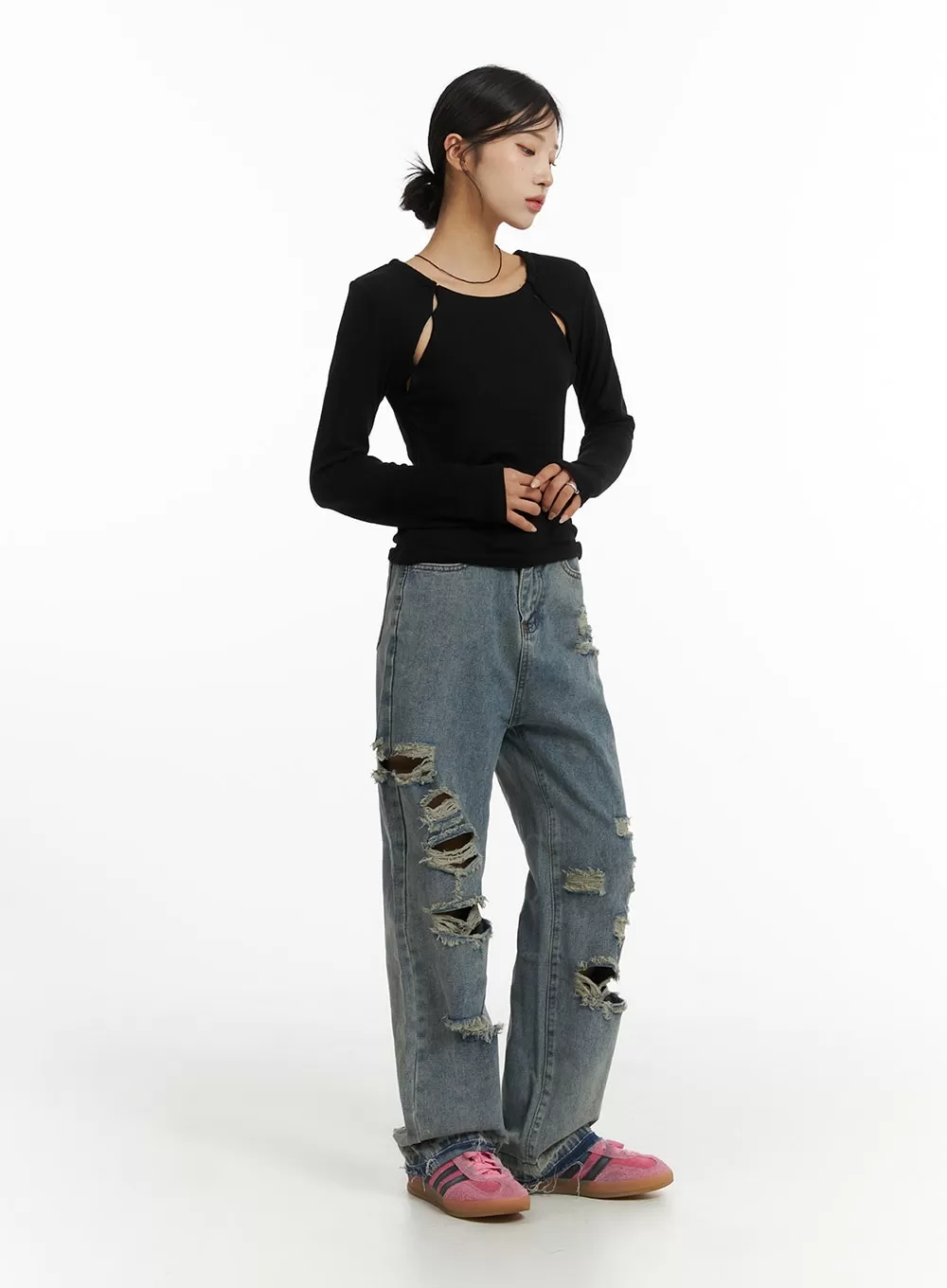 Ribbed Straight Leg Denim Jeans CJ431