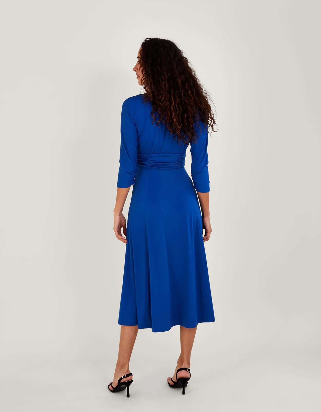 Ring Detail Ruched Jersey Midi Dress Blue