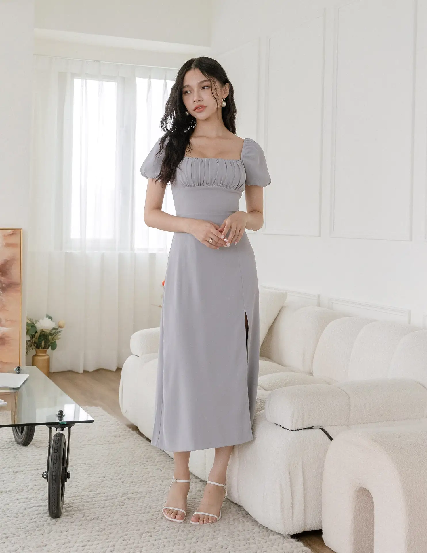 Rosalina Dress in Grey Blue