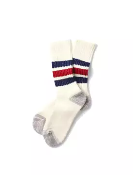 Rototo Coarse Ribbed Old School Crew Socks Navy / Dark Red