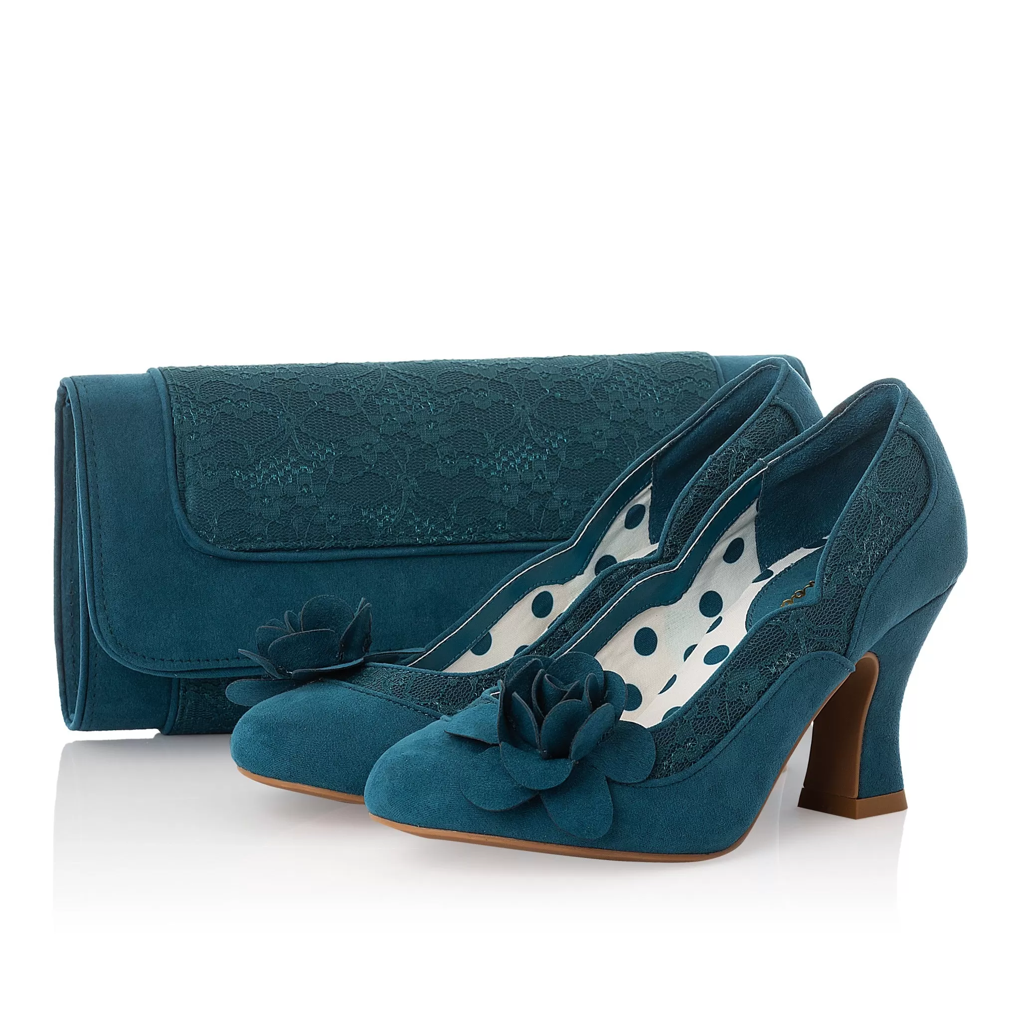 Ruby Shoo Chrissie Petrol Blue Heeled Corsage Court Shoes