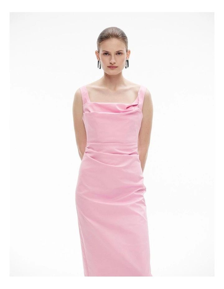 Ruched Midi Dress in Floss Pink