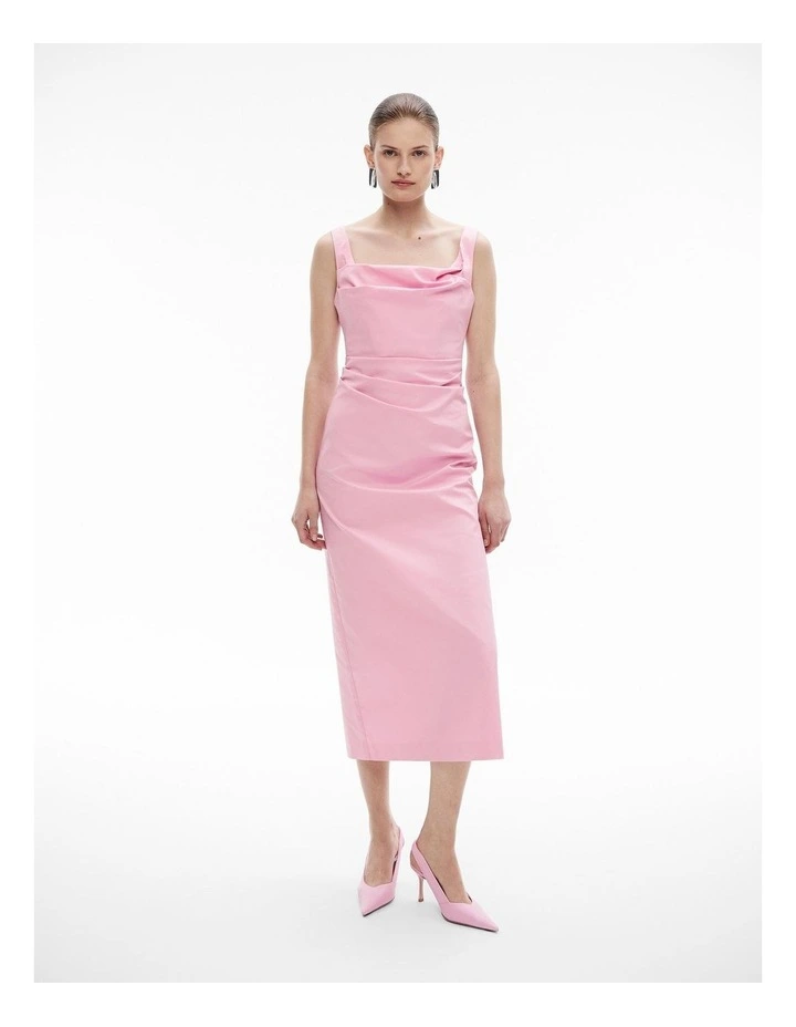 Ruched Midi Dress in Floss Pink