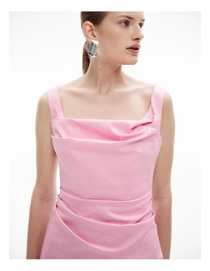 Ruched Midi Dress in Floss Pink