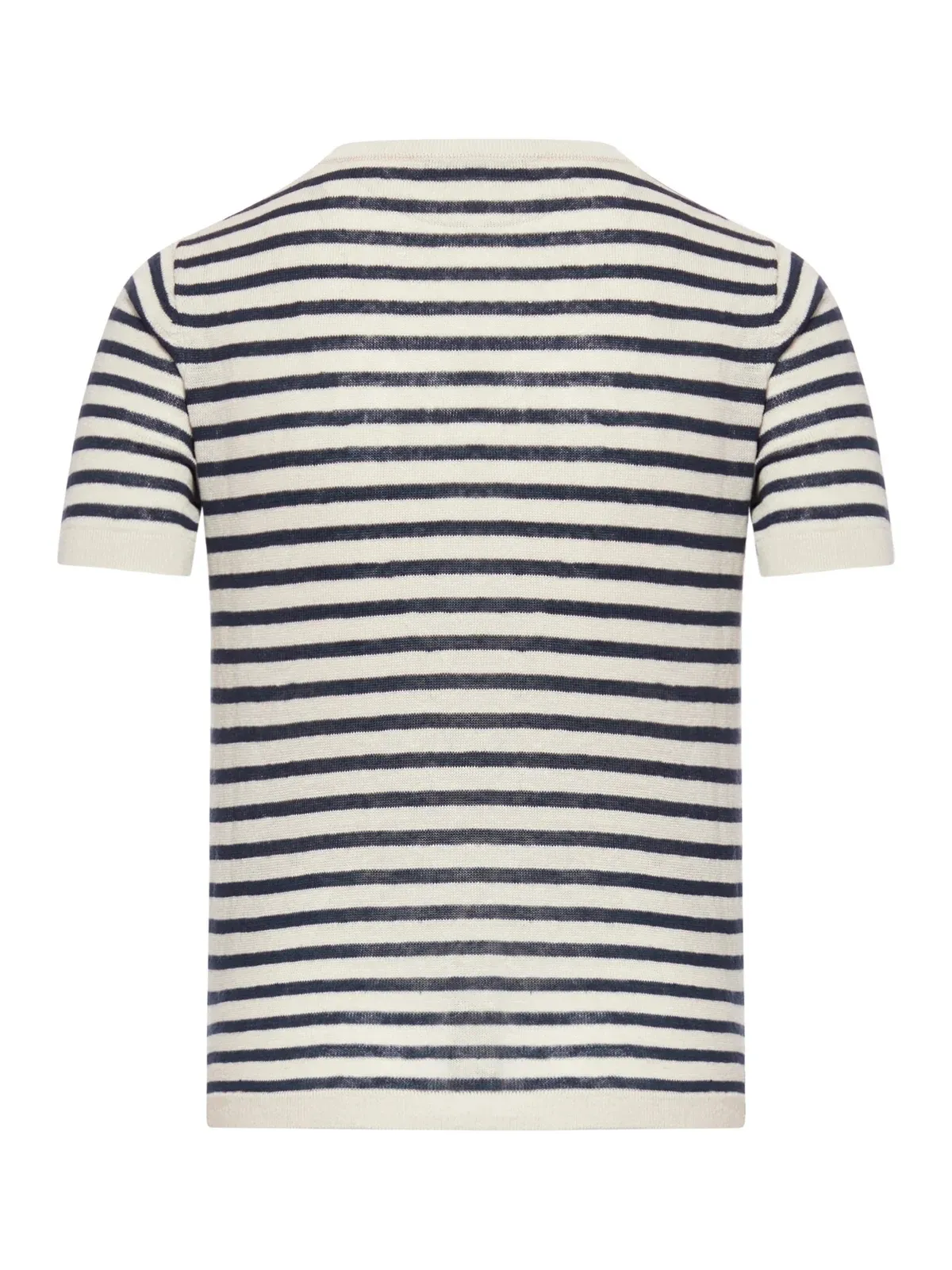 S Max Mara  |Crew Neck Stripes Linen Short Sleeves Elegant Style