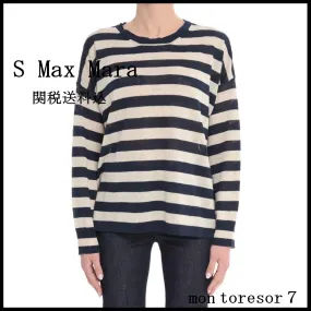 S Max Mara  |Stripes Linen V-neck & Crew neck