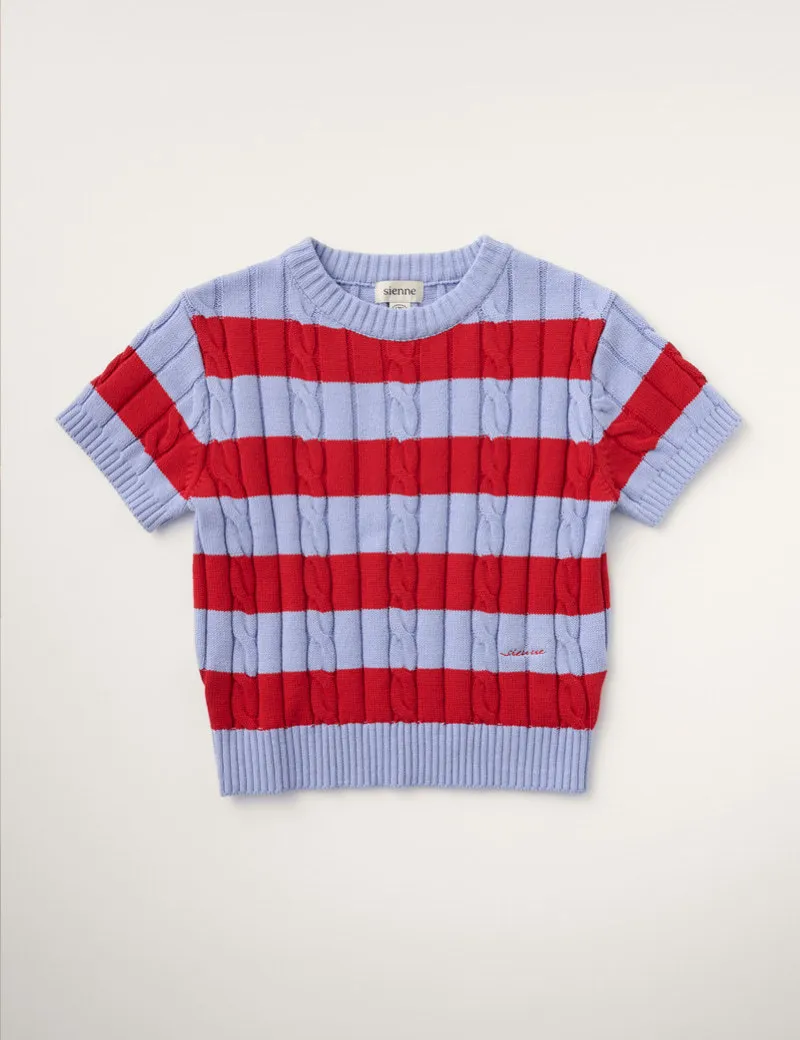 Sienne  |Stripes Street Style Short Sleeves V-neck & Crew neck