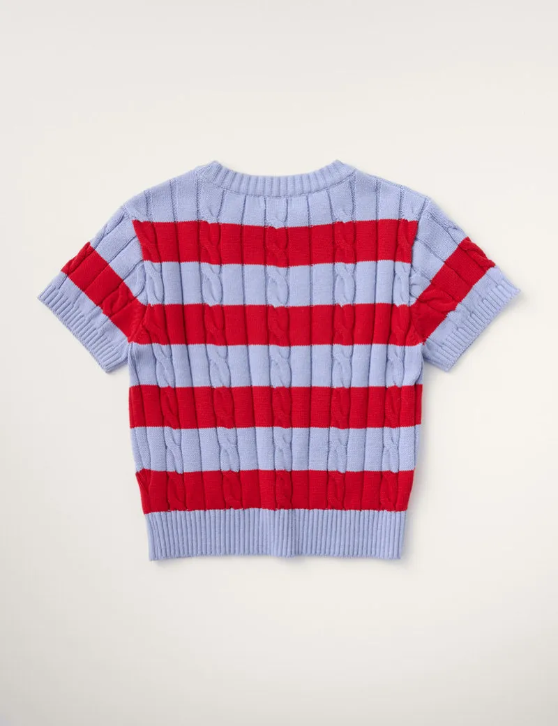 Sienne  |Stripes Street Style Short Sleeves V-neck & Crew neck