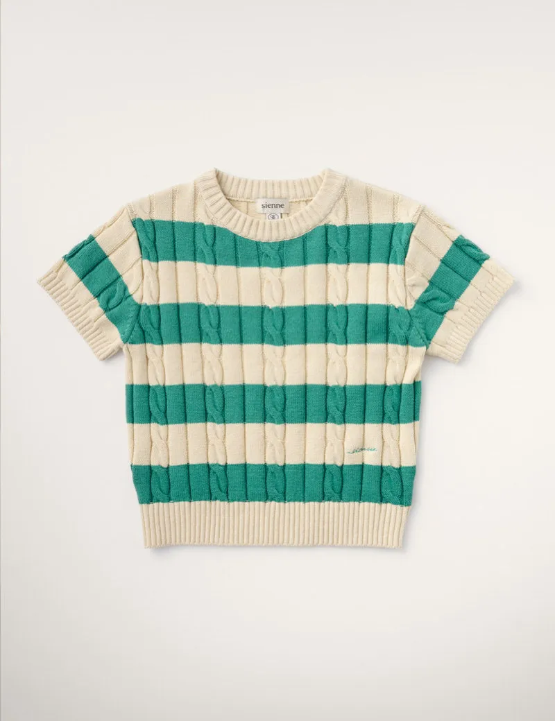 Sienne  |Stripes Street Style Short Sleeves V-neck & Crew neck