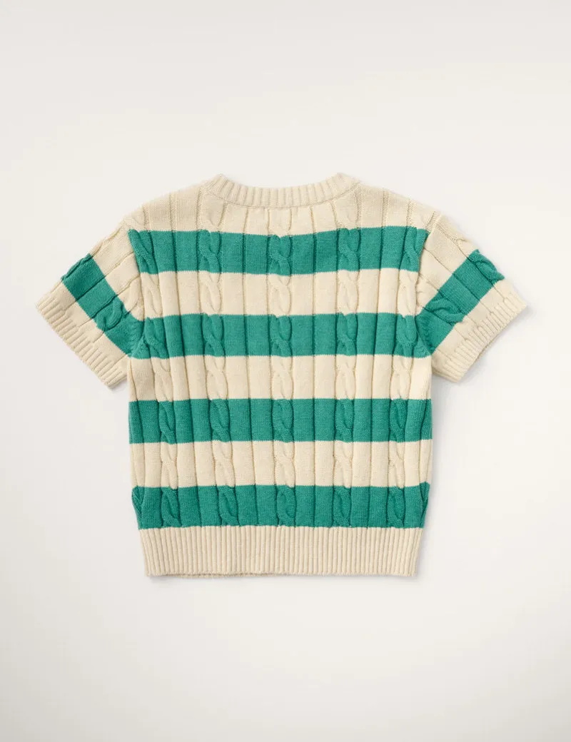 Sienne  |Stripes Street Style Short Sleeves V-neck & Crew neck