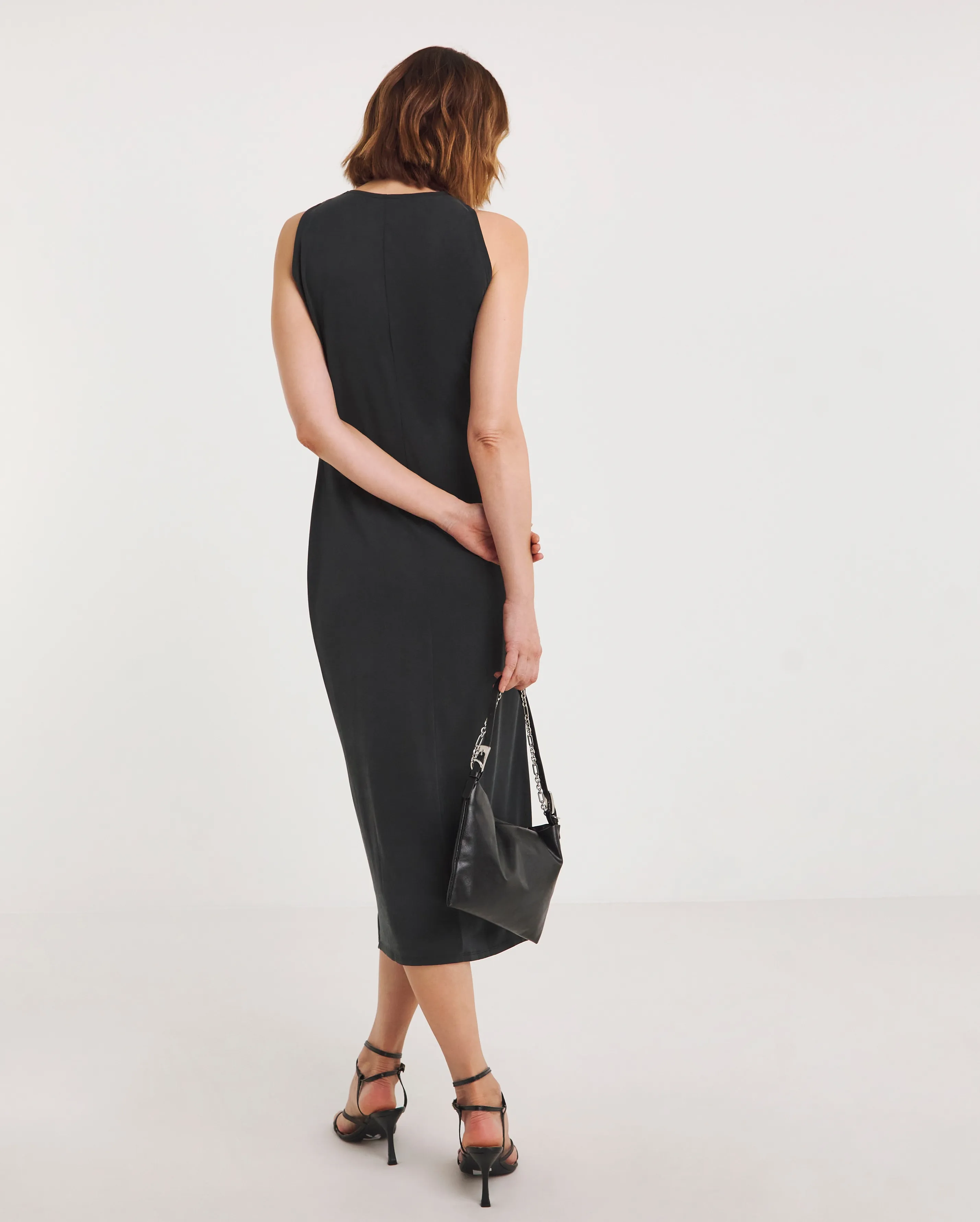 Sleeveless Jersey Ruched Midi Dress