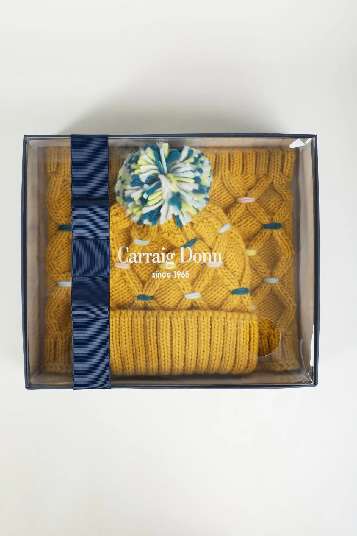 Snood Scarf & Beanie Hat Gift Set in Mustard