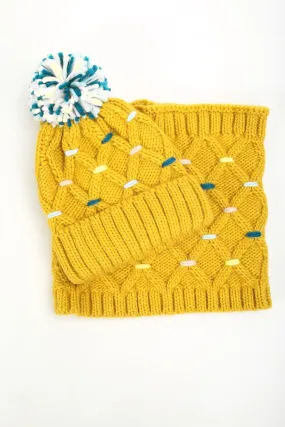 Snood Scarf & Beanie Hat Gift Set in Mustard