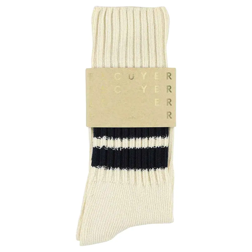 Stripes Crew Socks - Ecru / Blue