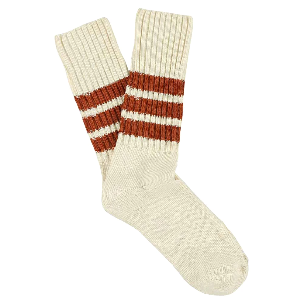 Stripes Crew Socks - Ecru / Brick