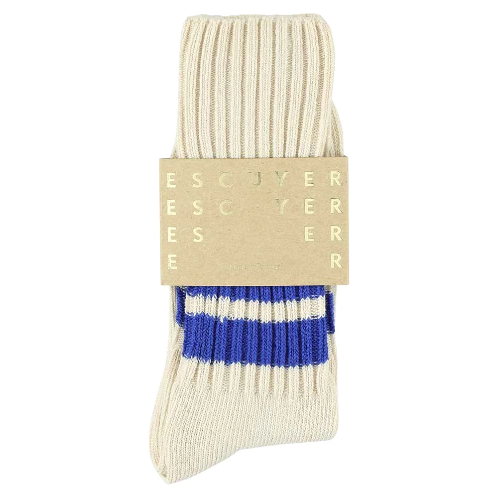 Stripes Crew Socks - Ecru / Bright Blue