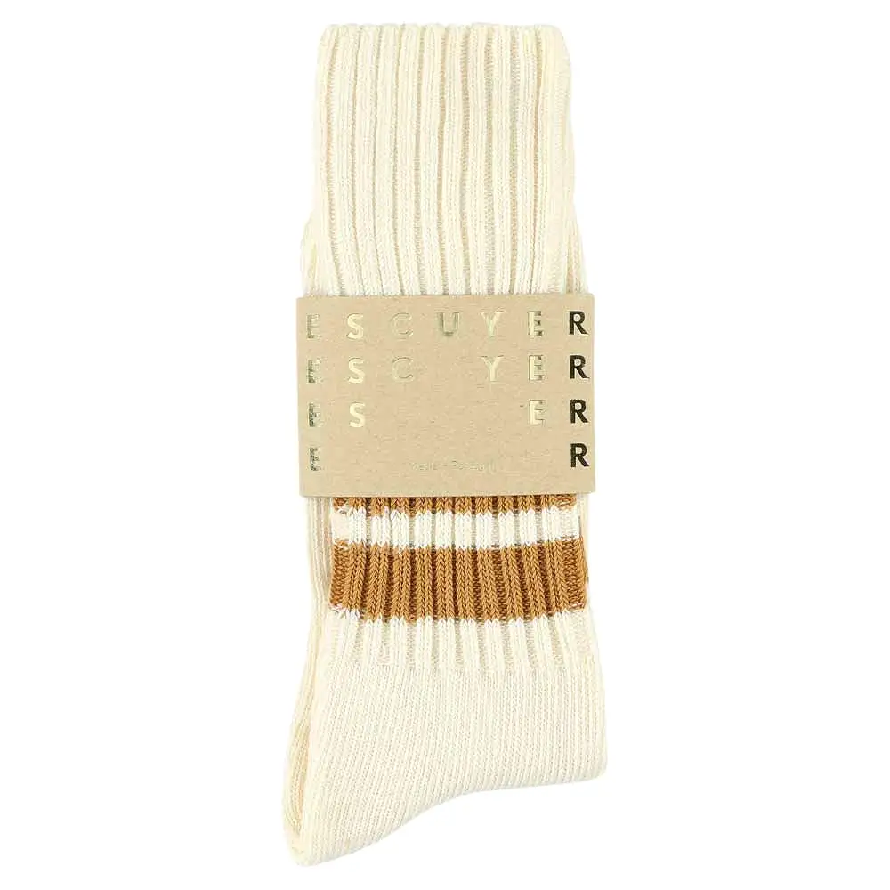 Stripes Crew Socks - Ecru / Mustard