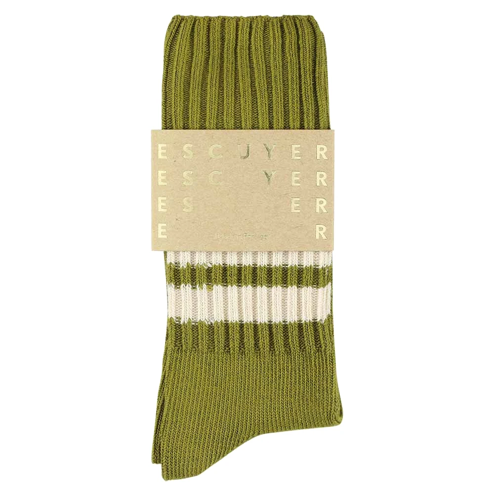 Stripes Crew Socks - Ecru Olive / Ecru