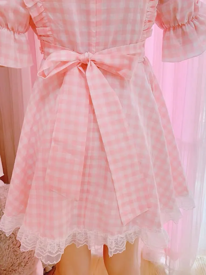 SWEET PASTEL PINK PRINCESS BOW LACE DRESS BY50080