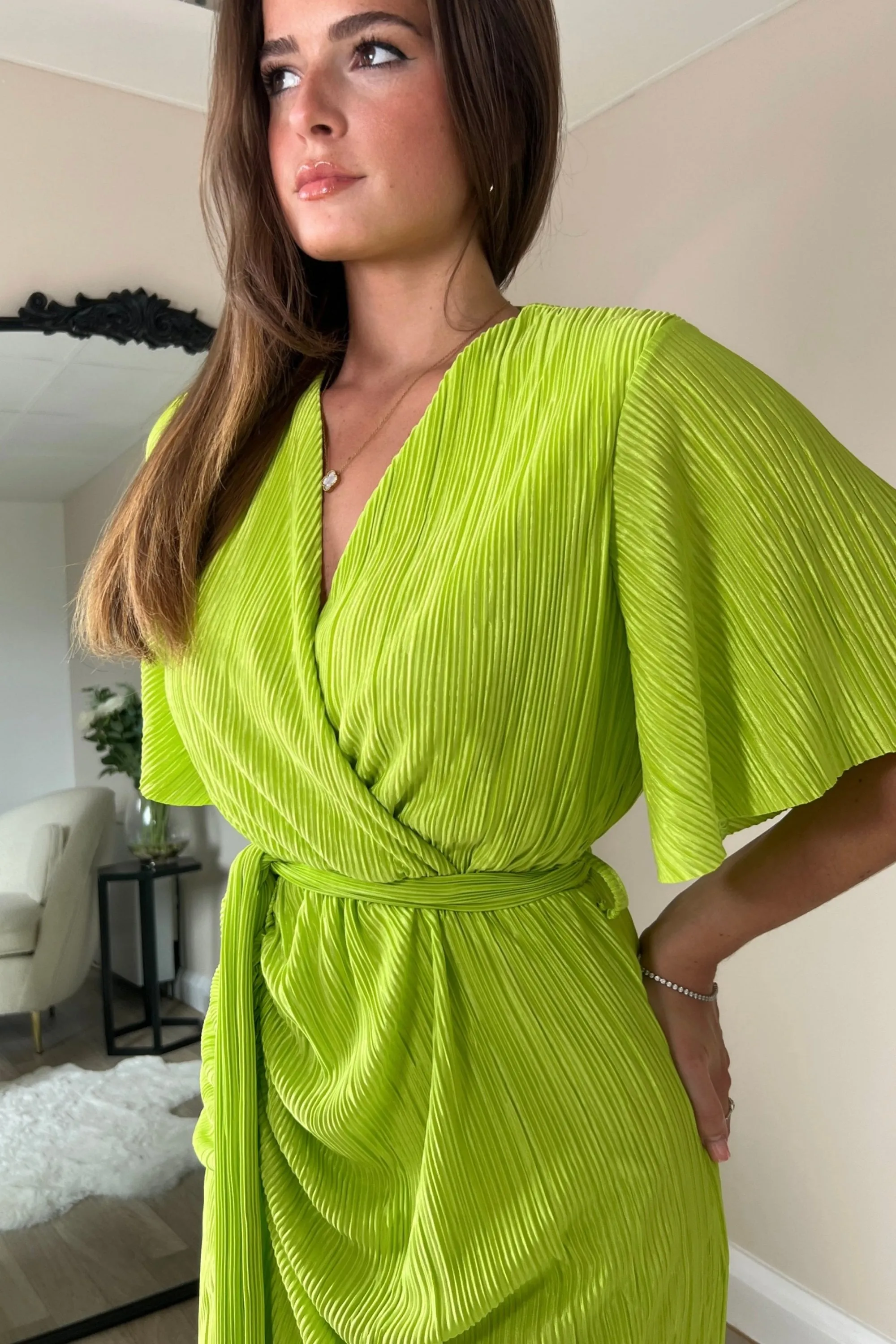 Tabby Lime Ruched Midi Dress