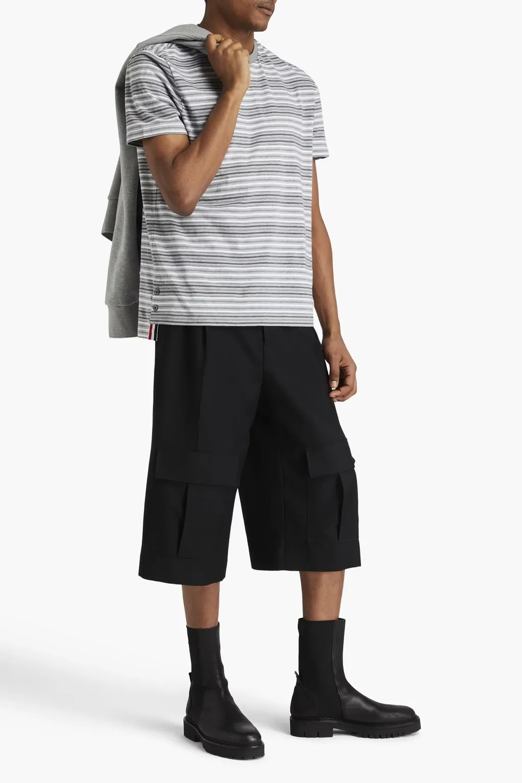 THOM BROWNE  |Crew Neck Stripes Cotton Short Sleeves Designers