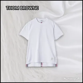 THOM BROWNE  |Crew Neck Stripes Street Style Plain Cotton Short Sleeves