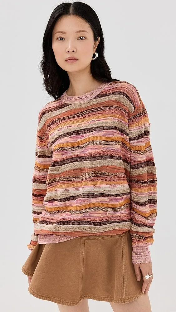 ULLA JOHNSON  |Crew Neck Stripes Long Sleeves V-neck & Crew neck