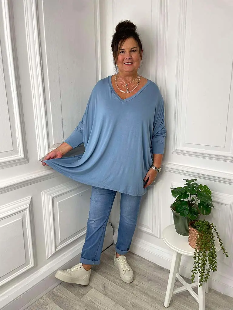 V-Neck Dawny Jersey Top - Denim