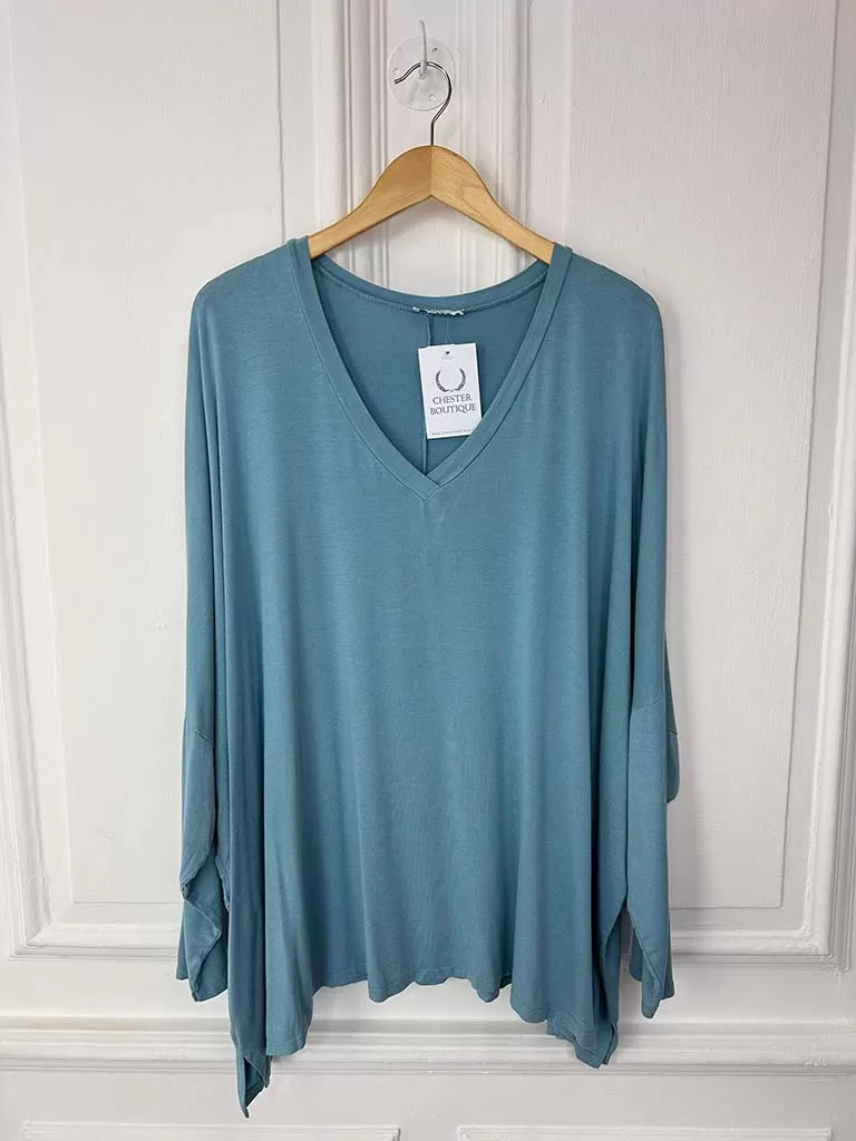 V-Neck Dawny Jersey Top - Maya Blue