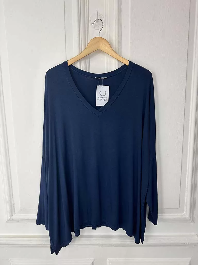 V-Neck Dawny Jersey Top - Navy