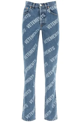 Vetements Allover Logo Printed Straight Leg Jeans