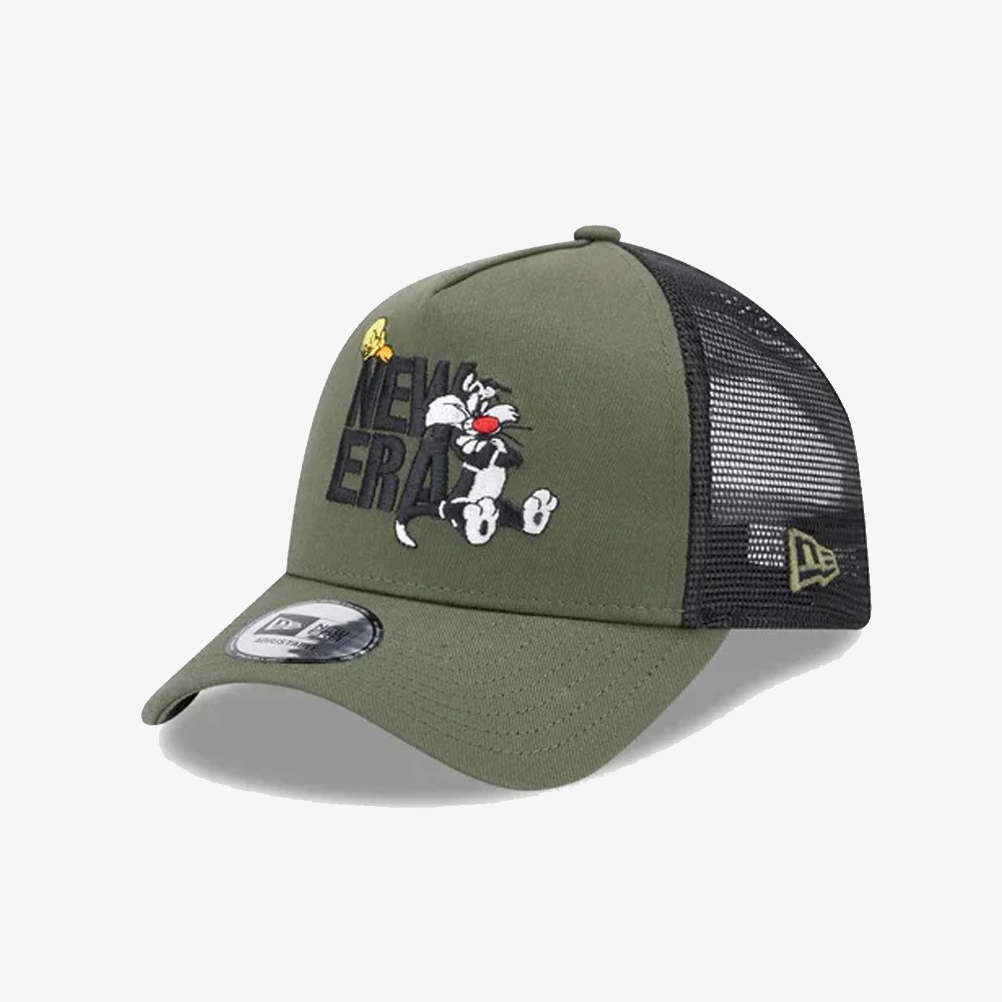 WARNER BROTHERS SYLVESTER AND TWEETIE PIE GREEN A-FRAME TRUCKER CAP