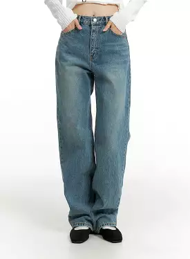 Washed Denim Straight Leg Jeans OF414