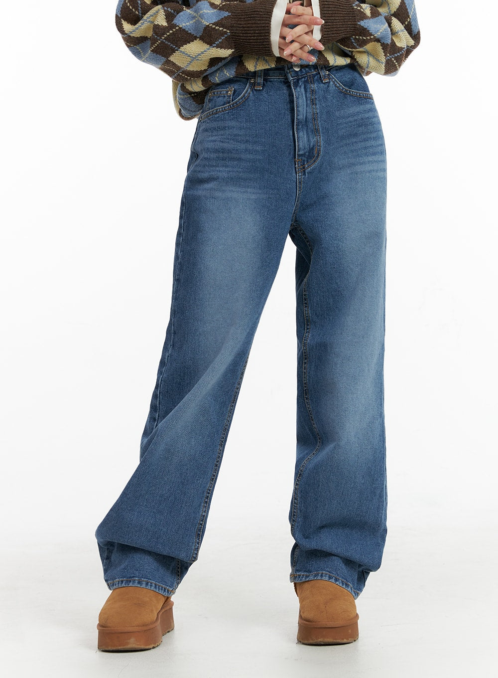 Washed Straight Leg Jeans IF408