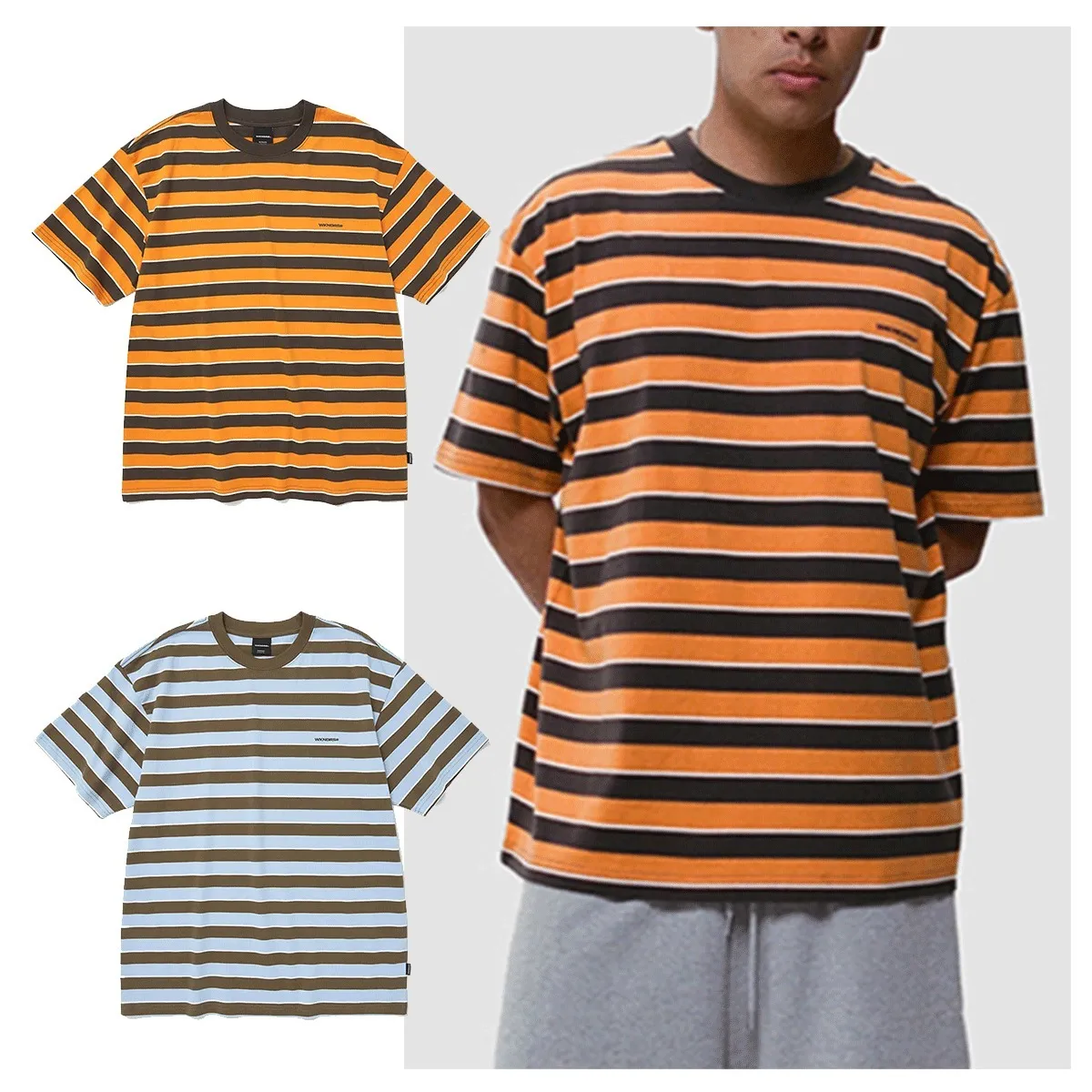 WKNDRS  |Crew Neck Stripes Unisex Street Style Cotton Short Sleeves