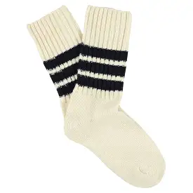 Women Stripes Crew Socks - Ecru / Blue