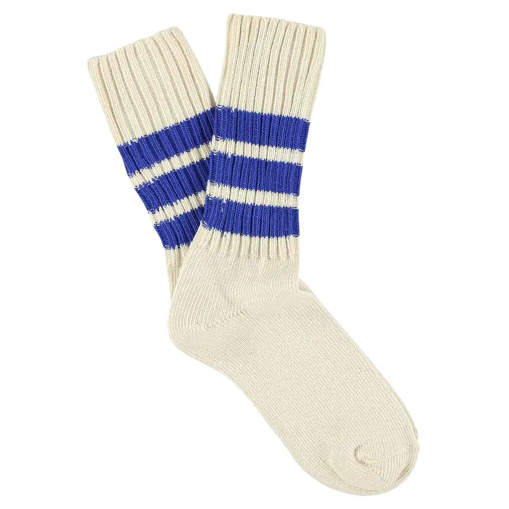 Women Stripes Crew Socks - Ecru / Bright Blue