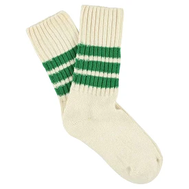 Women Stripes Crew Socks - Ecru / Green