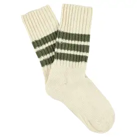 Women Stripes Crew Socks - Ecru / Khaki