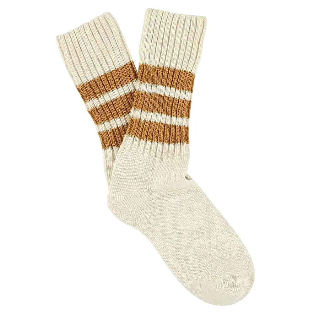 Women Stripes Crew Socks - Ecru / Mustard