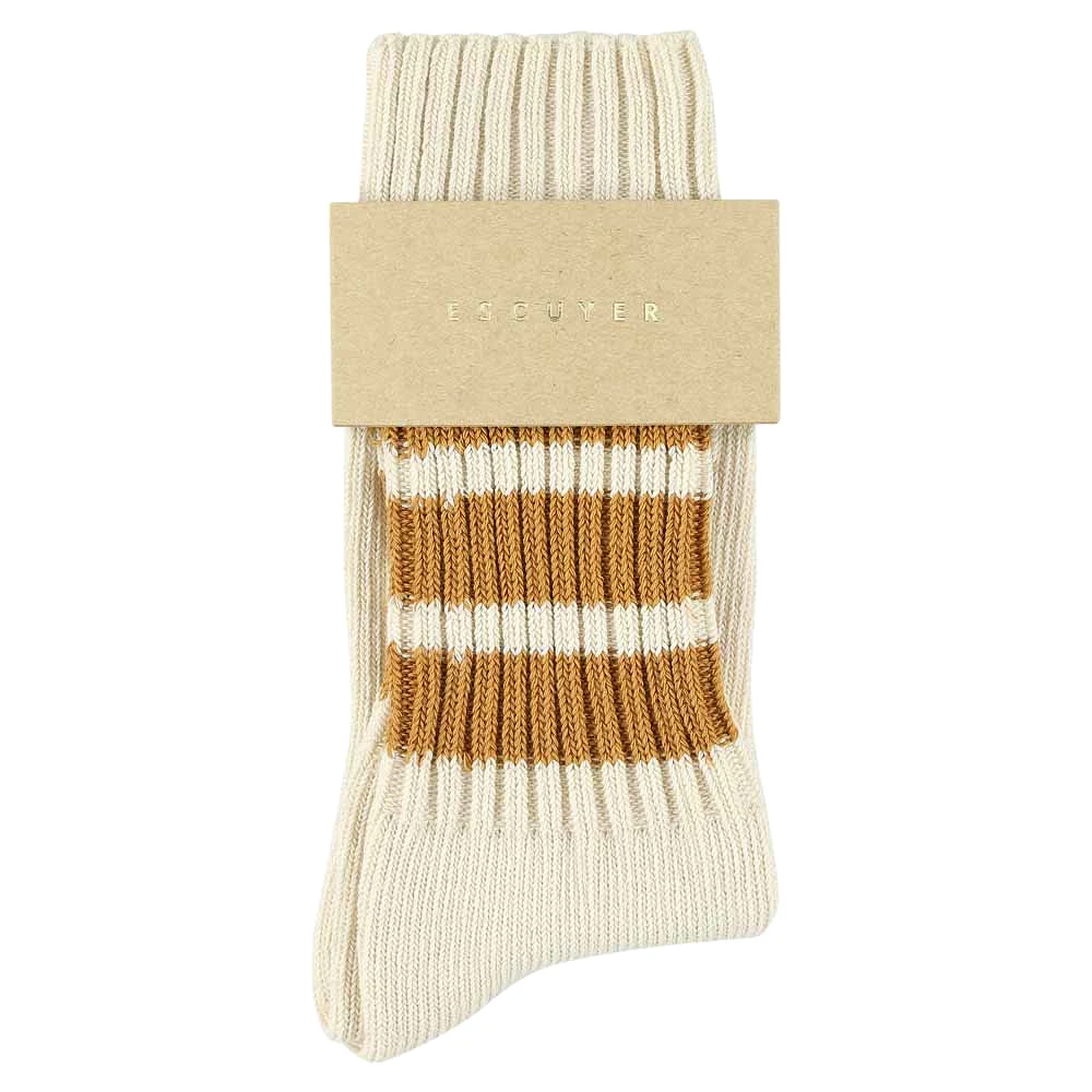 Women Stripes Crew Socks - Ecru / Mustard