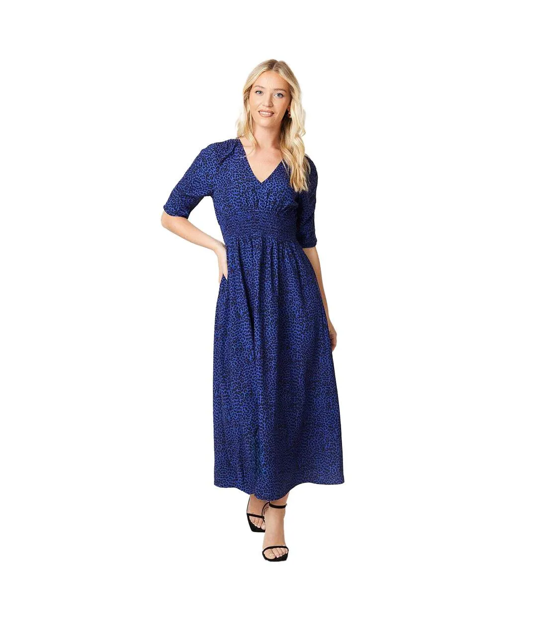 Womens/ladies animal print ruched midi dress blue Dorothy Perkins