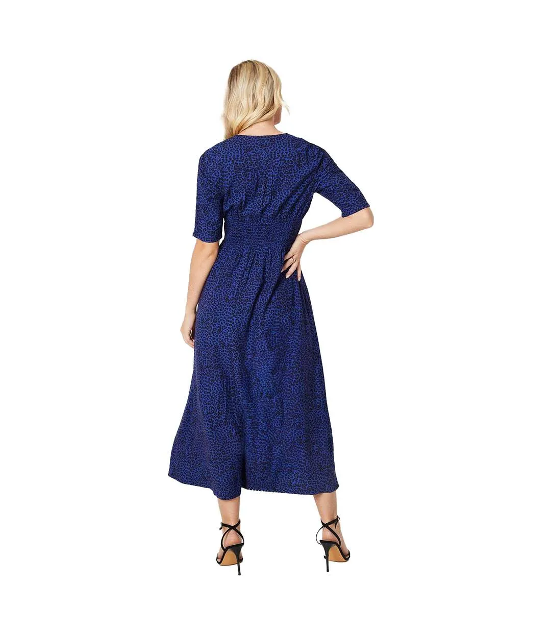 Womens/ladies animal print ruched midi dress blue Dorothy Perkins