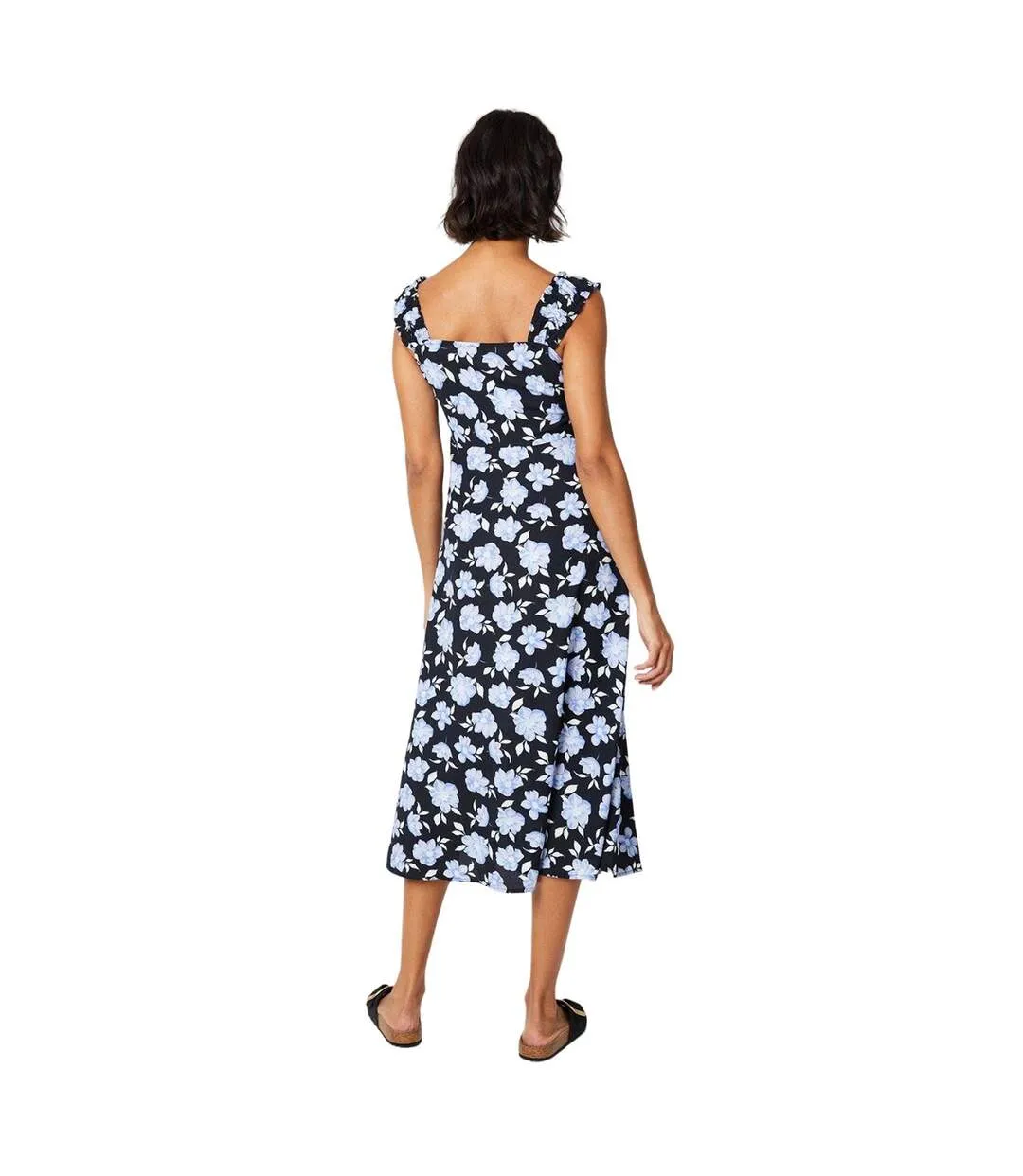 Womens/ladies floral ruched front sleeveless midi dress black/blue Dorothy Perkins