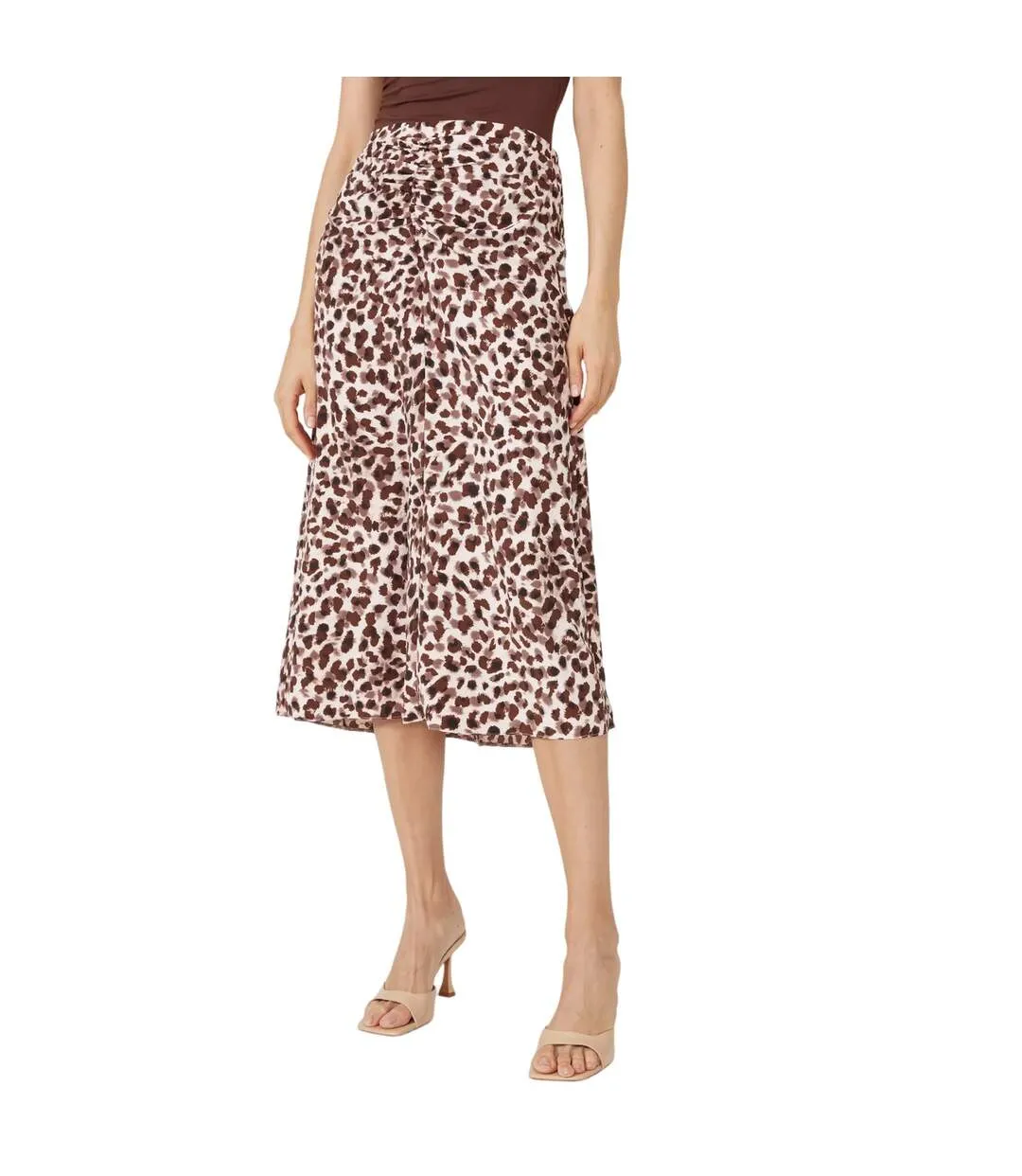 Womens/ladies leopard print ruched front midi skirt brown Principles