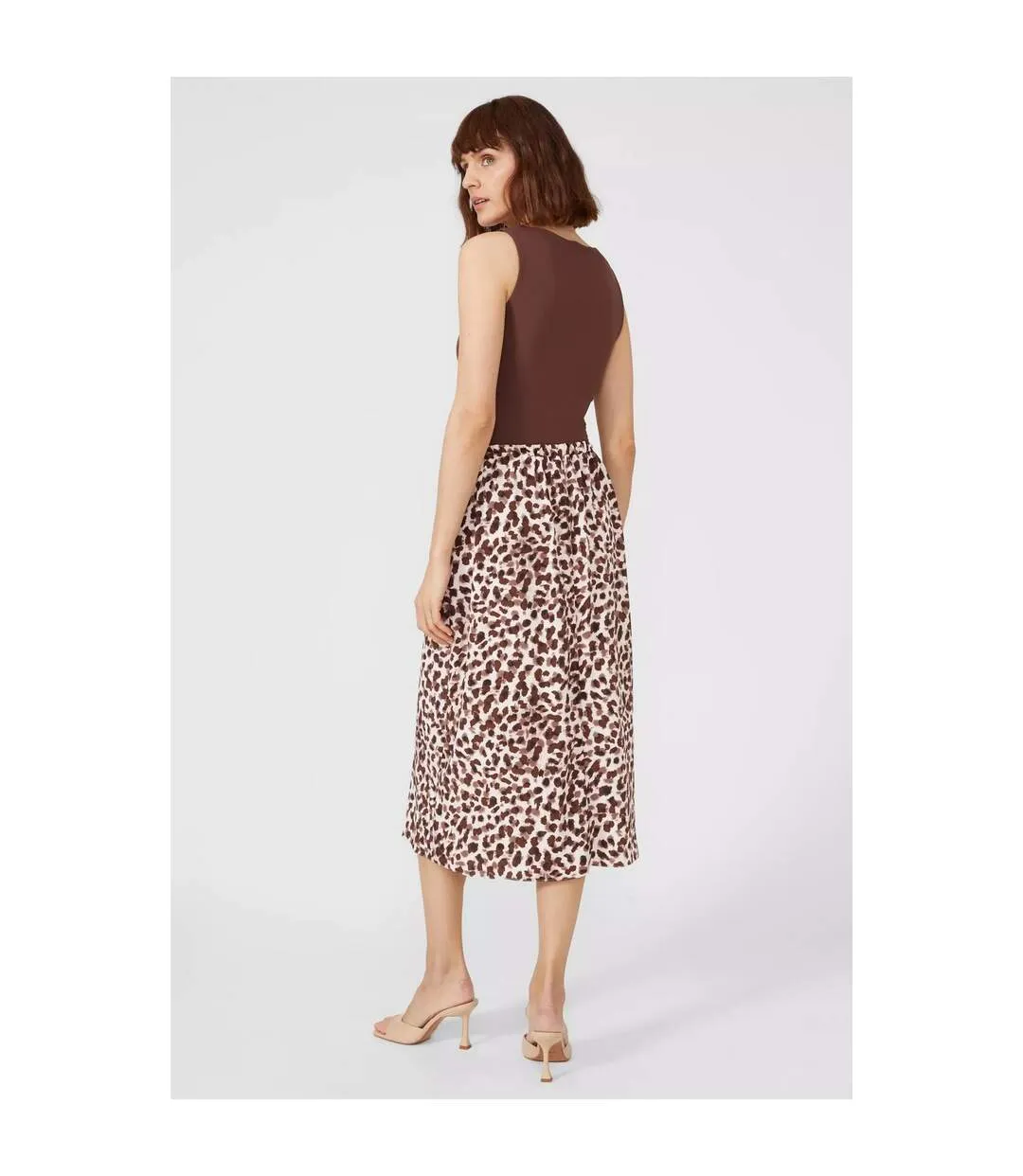 Womens/ladies leopard print ruched front midi skirt brown Principles