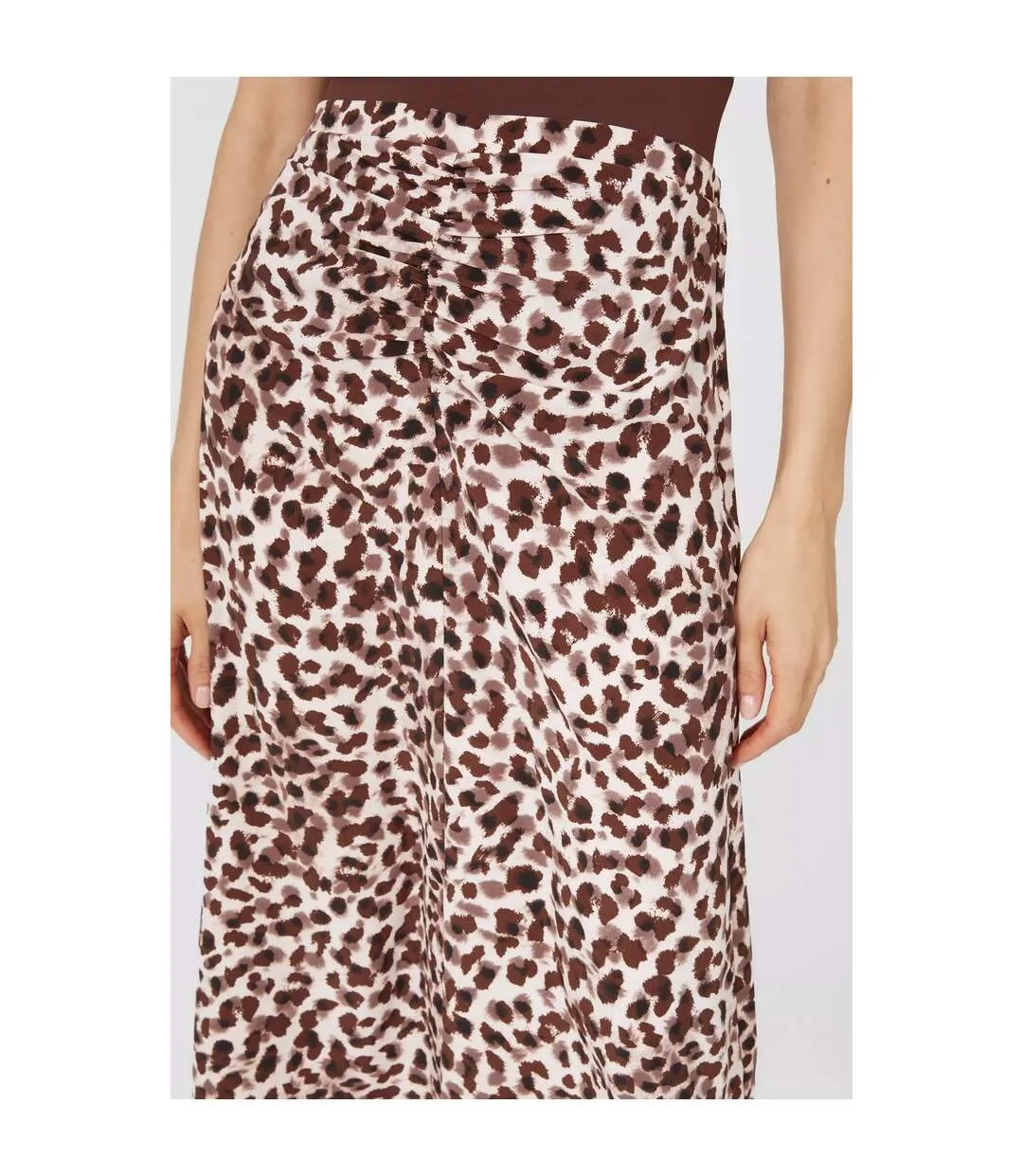 Womens/ladies leopard print ruched front midi skirt brown Principles