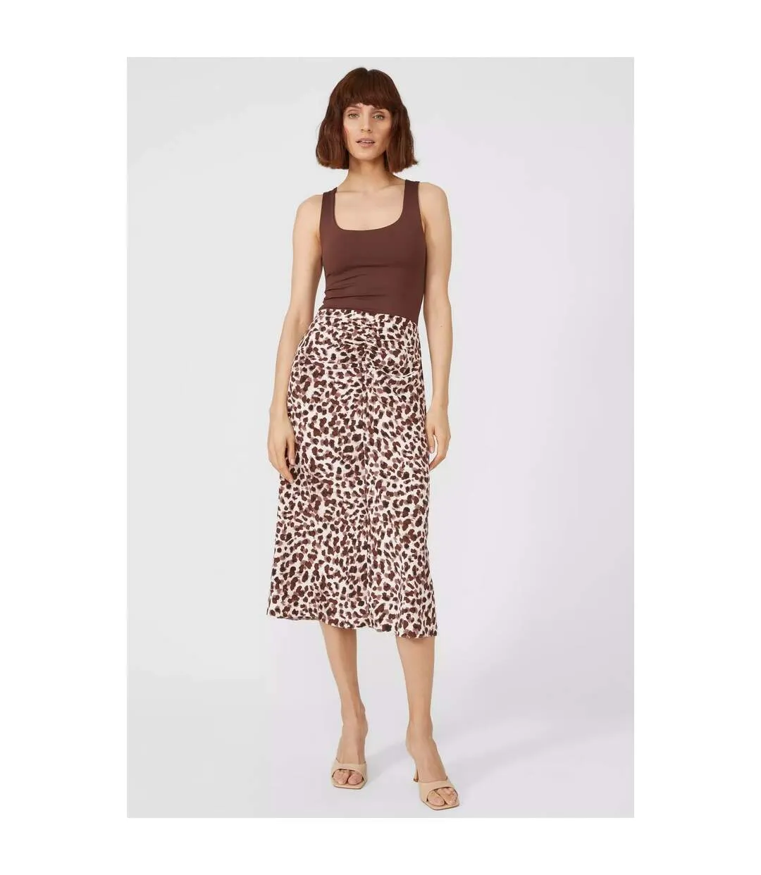 Womens/ladies leopard print ruched front midi skirt brown Principles