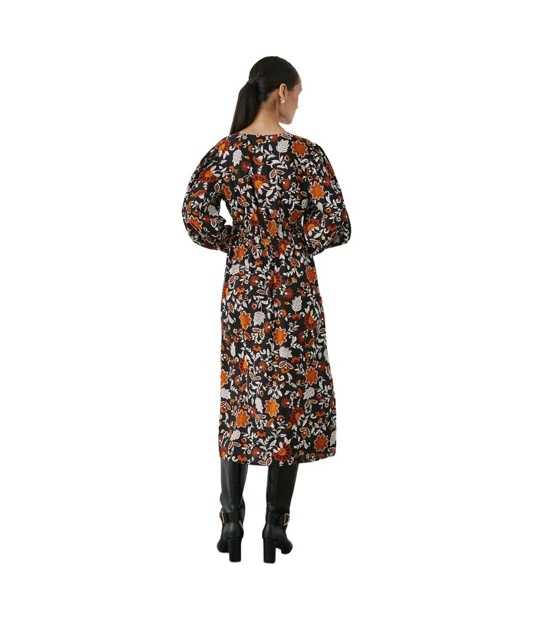 Womens/ladies paisley ruched midi dress black Principles