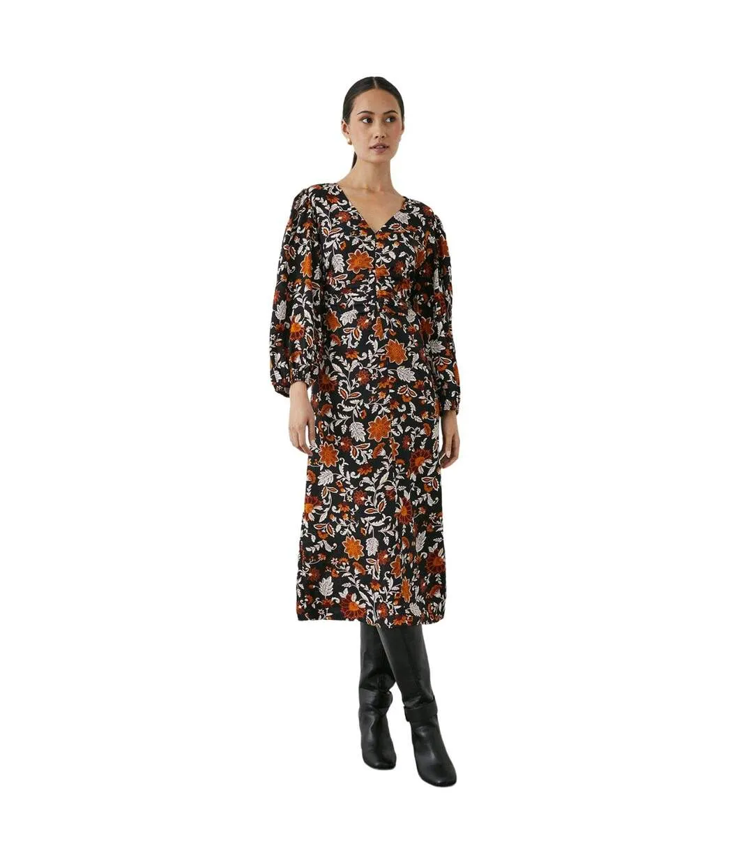 Womens/ladies paisley ruched midi dress black Principles